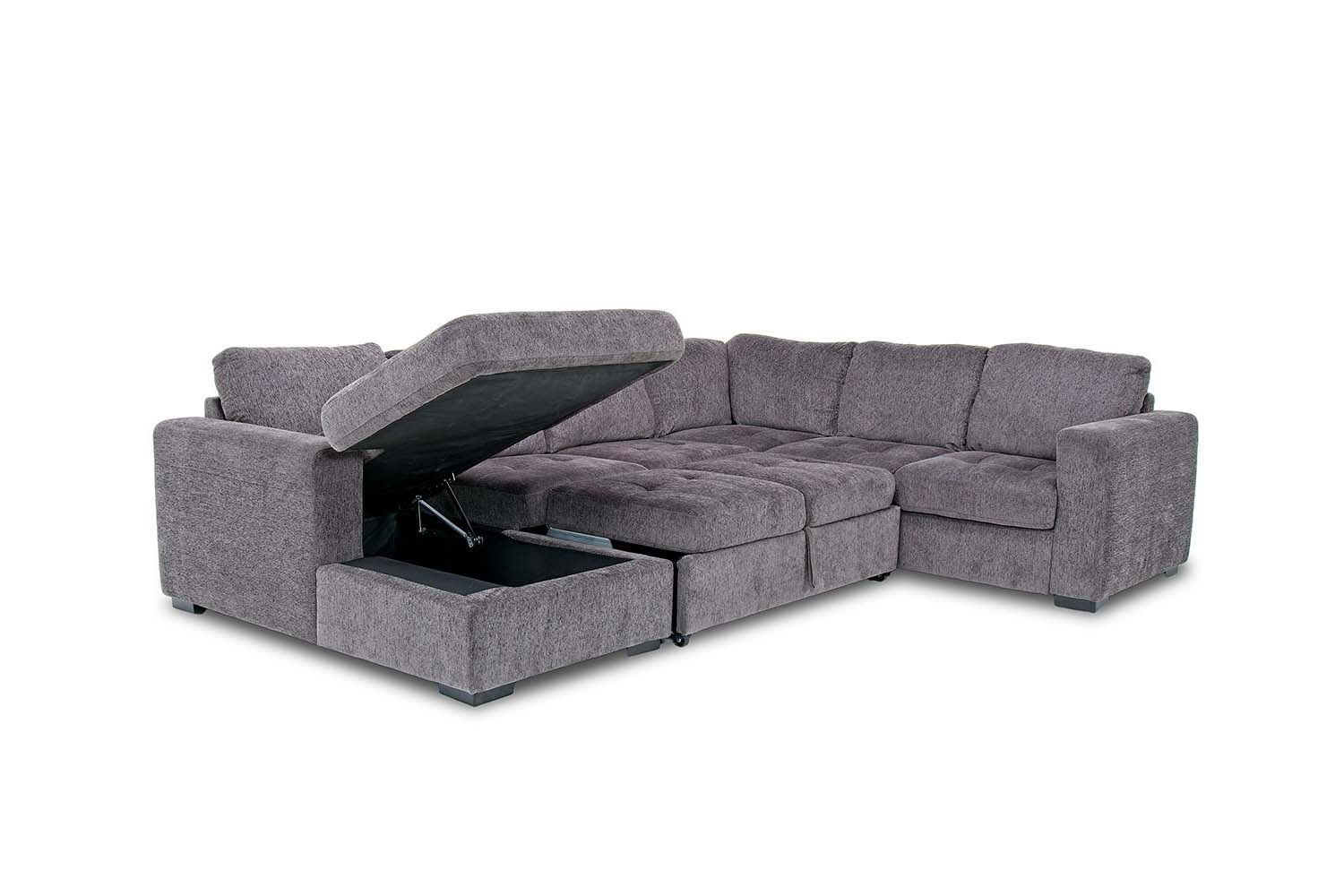 Claire Full Pullout Tux Chaise Sectional in Gray, Right Facing