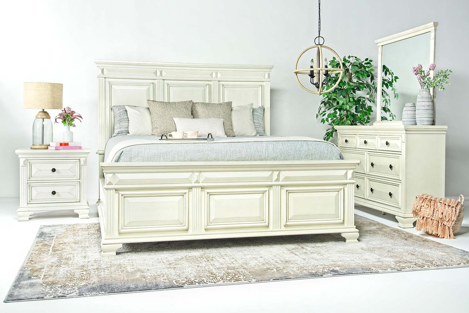 Calloway Panel Bedroom Set in White, Queen Bedroom Sets Bedroom