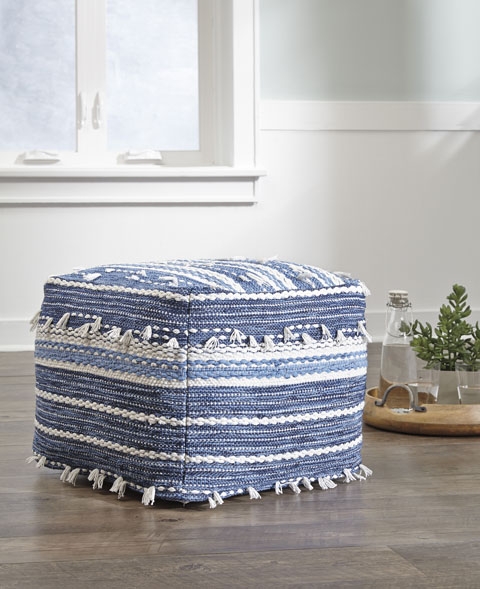 anthony nubby pouf in blue & white