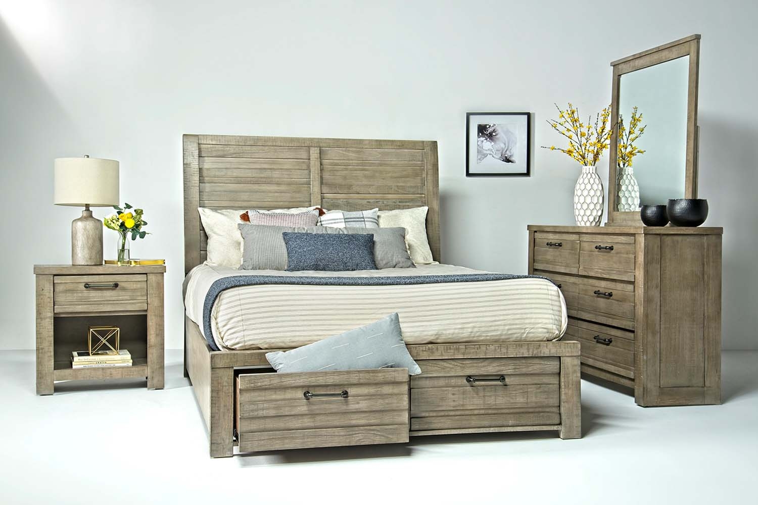 Ruff Hewn Panel Bed in Gray lifestyle shot.