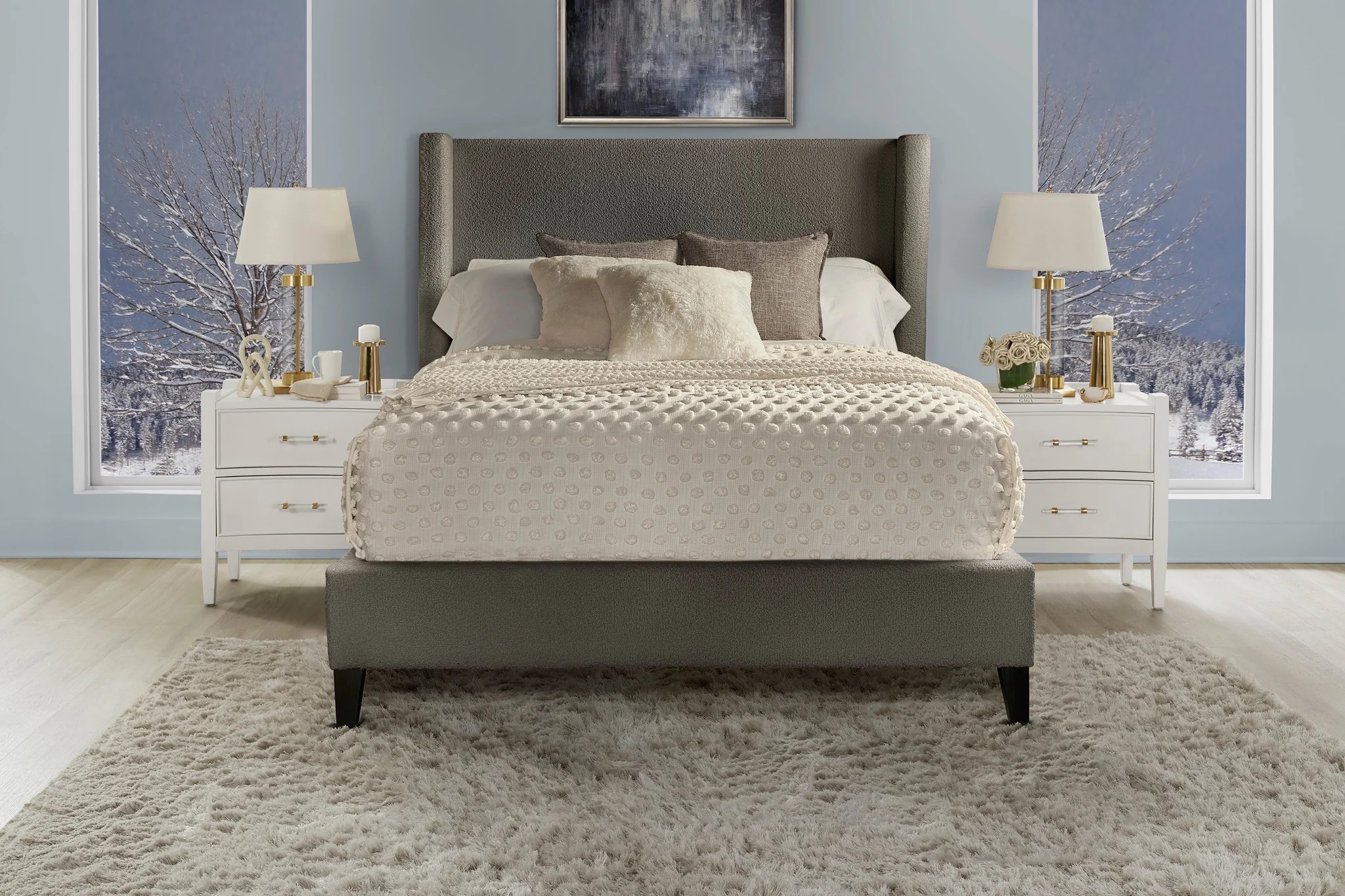 Angel Upholstered Panel Bed in Charcoal, Queen Beds Bedroom