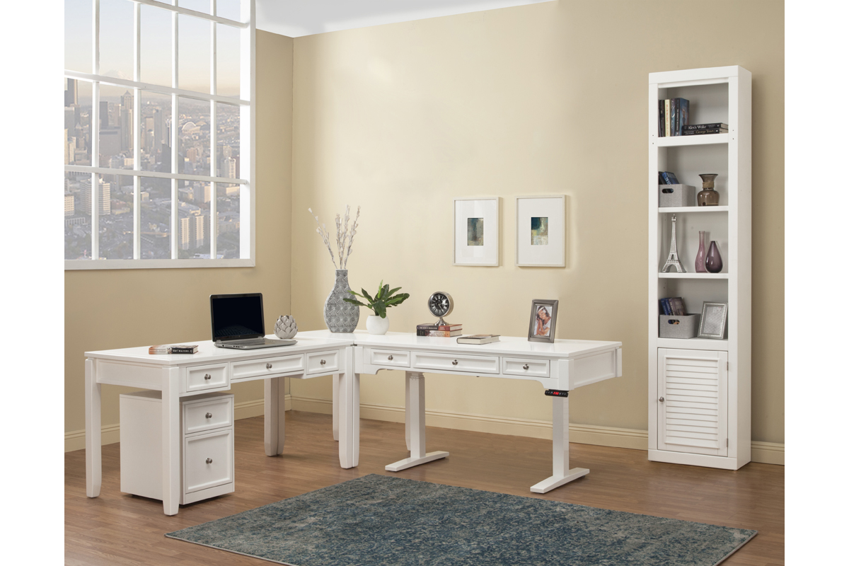 Boca Power Lift Office Desk, Writing Desk & Corner Table in White, 57 Inch