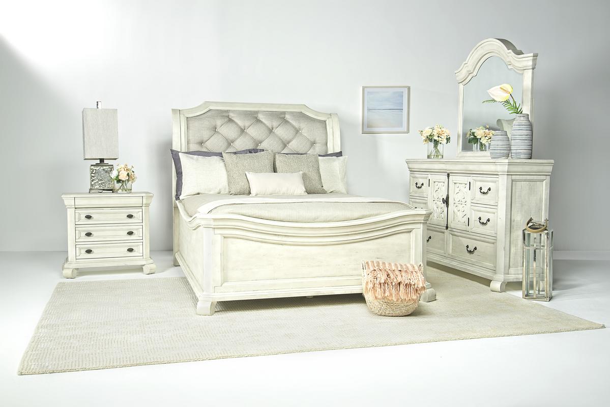 Bellamy Sleigh Bedroom Set in White, Queen Bedroom Sets Bedroom