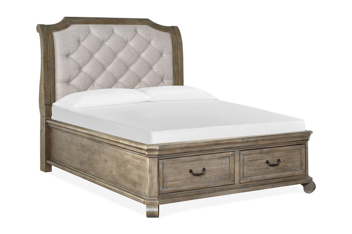 Bellamy Sleigh Bed in Light Gray, Queen Beds Bedroom
