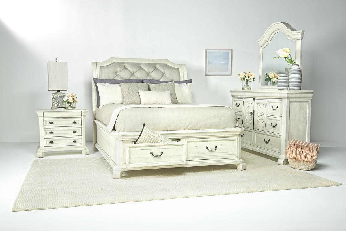 Bellamy Sleigh Bed with Storage, Dresser & Mirror