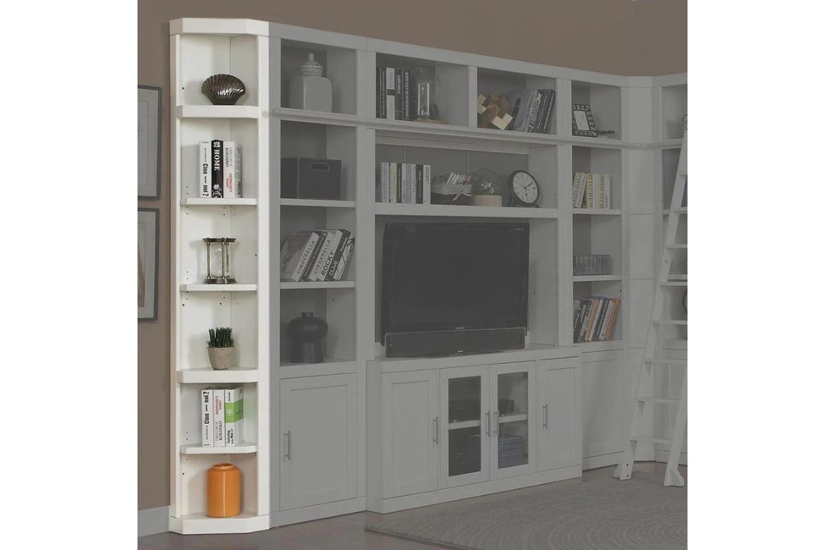 Catalina 5 Piece Corner Library Wall in White Bookcases Office