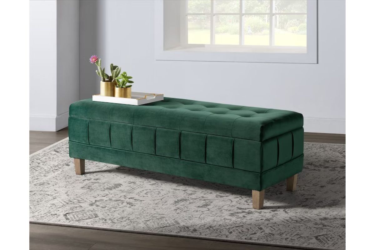 Crosby Storage Bench in Evergreen Bedroom Benches Bedroom