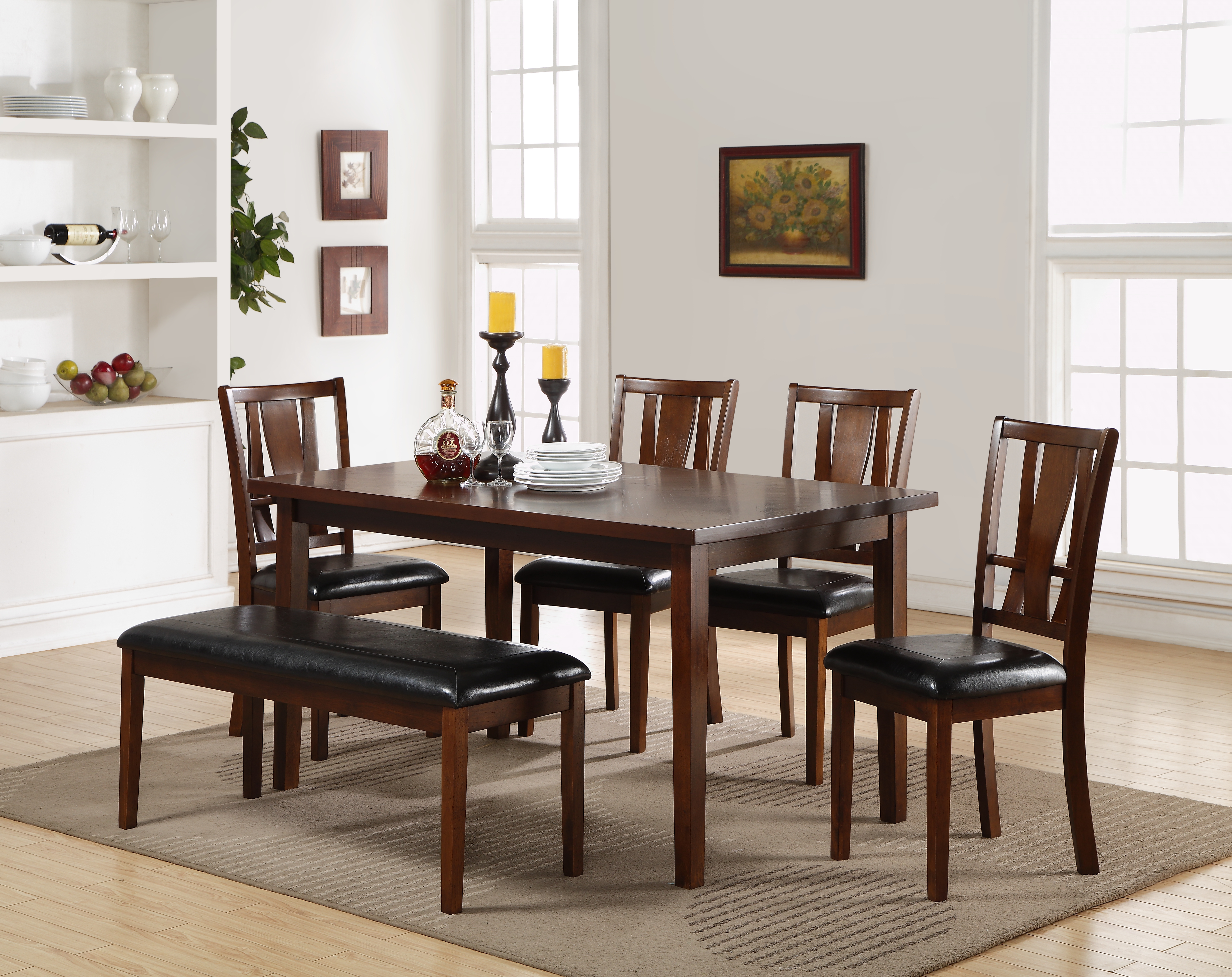 Espresso dining clearance set with bench
