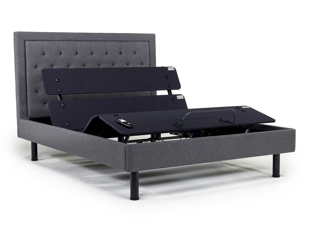 Duo Linen Adjustable Foundation Bed in Gray, Queen Beds Bedroom