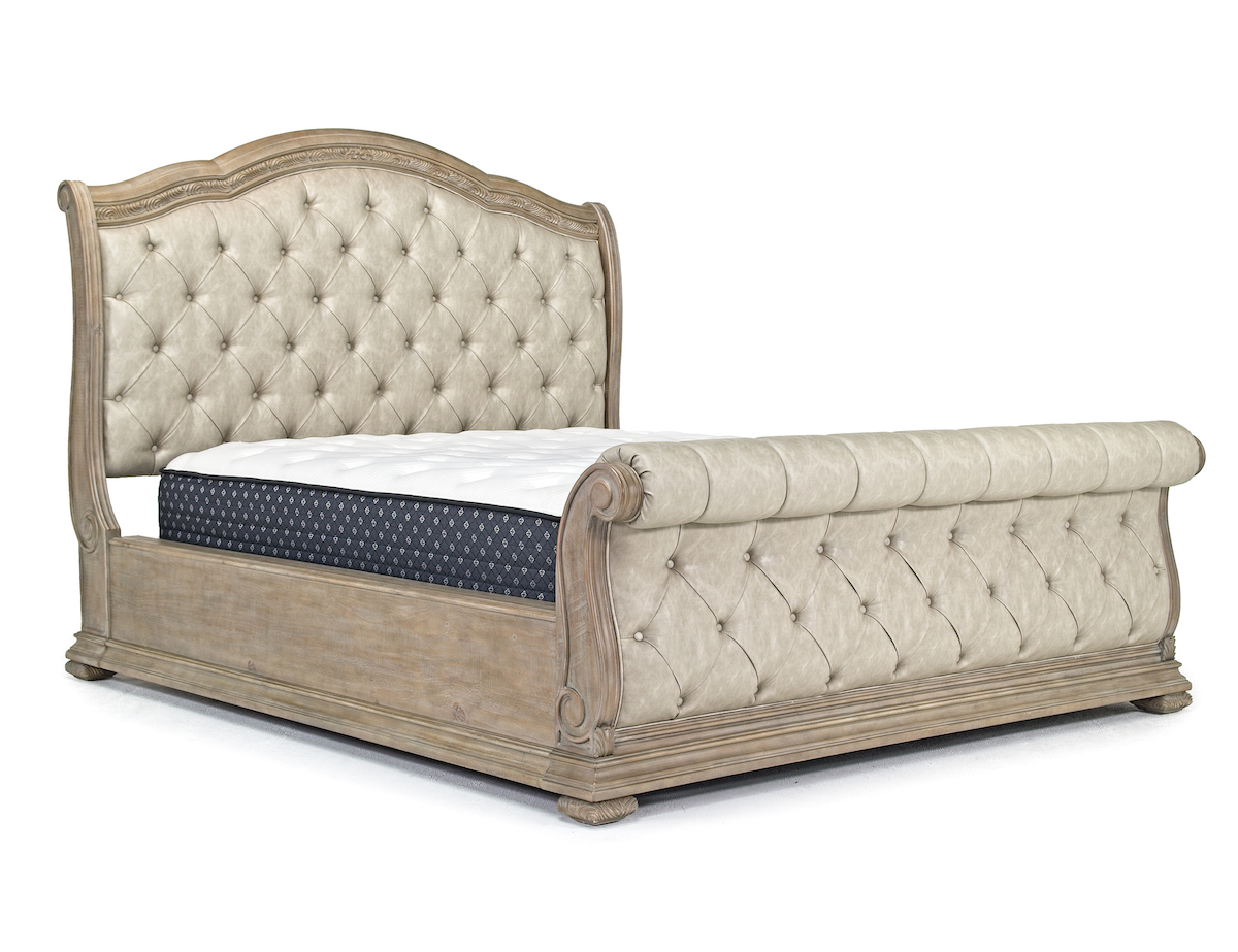 Durango Upholstered Sleigh Bed in Fawn, CA King Beds Bedroom