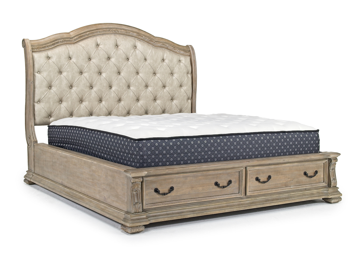 Durango Upholstered Sleigh Bed in Fawn, CA King Beds Bedroom