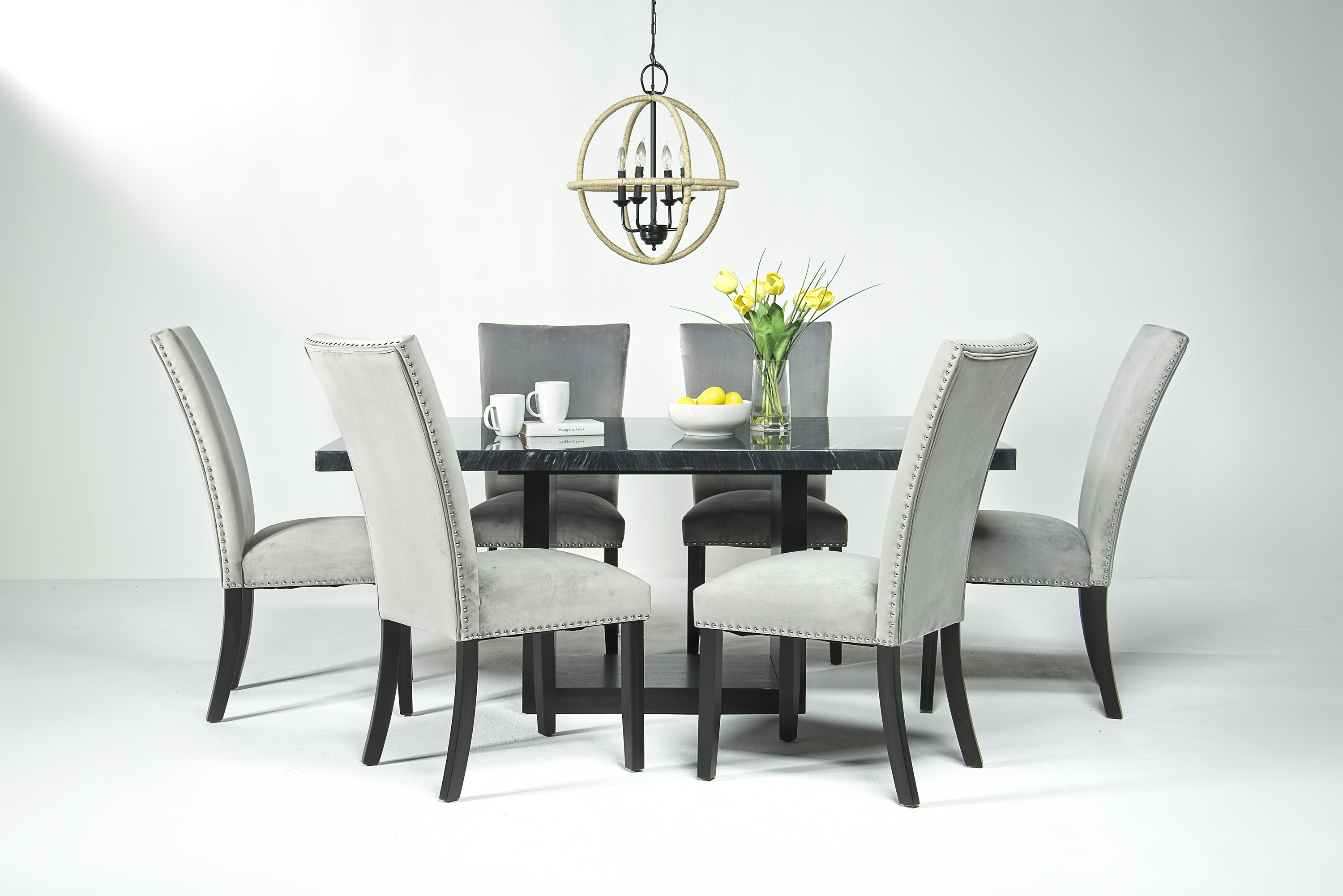 wake up Fade out fashion Francisco Dining Table & 6 Chairs in White/Gray | Mor Furniture