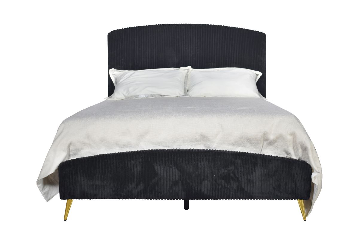 Kailani Upholstered Panel Bed in Black, Queen | Beds | Bedroom