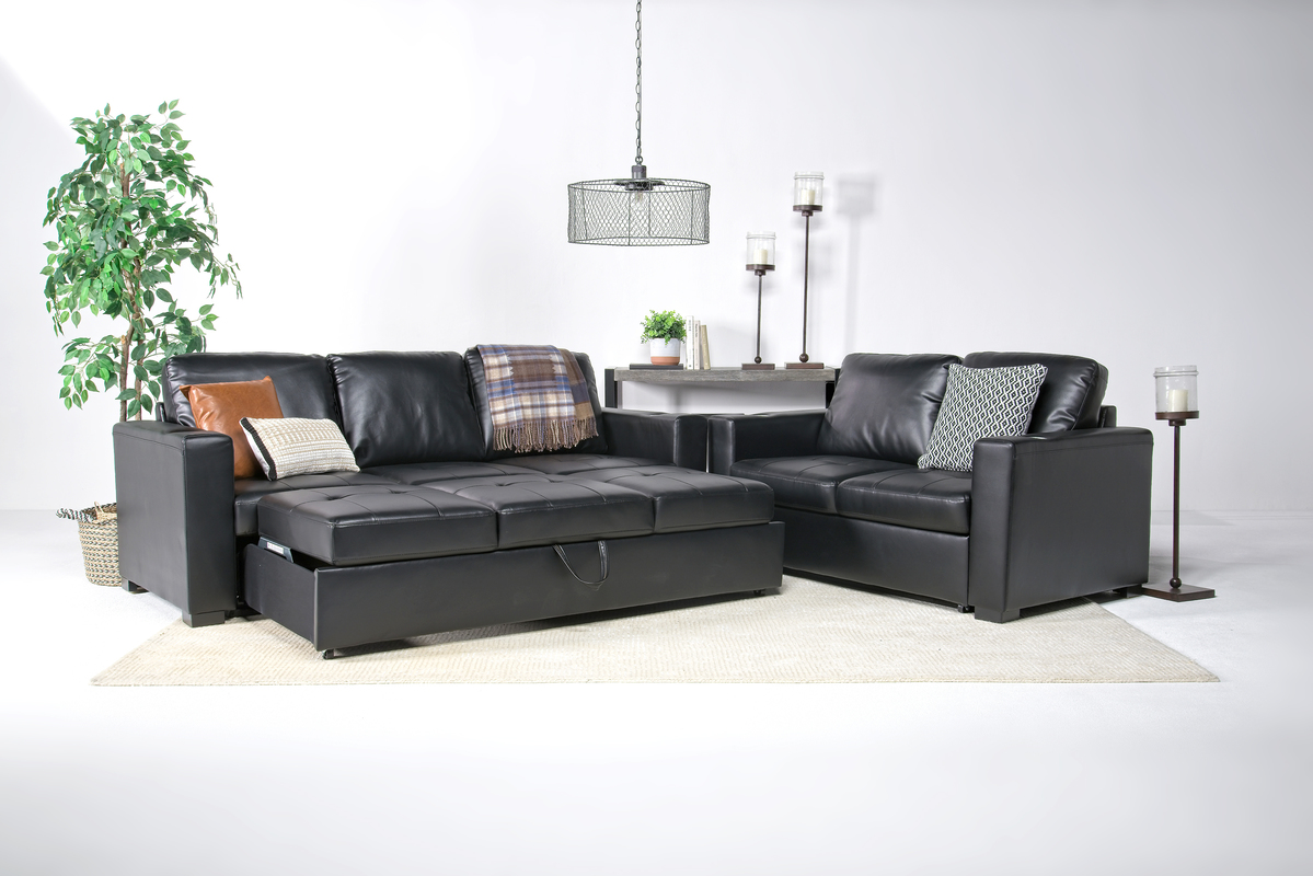 Black leather shop sectional sleeper sofa