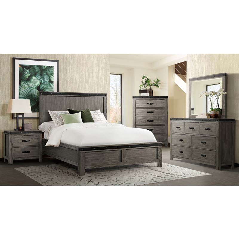 Wade Panel Bed, Dresser & Mirror in Gray, Eastern King