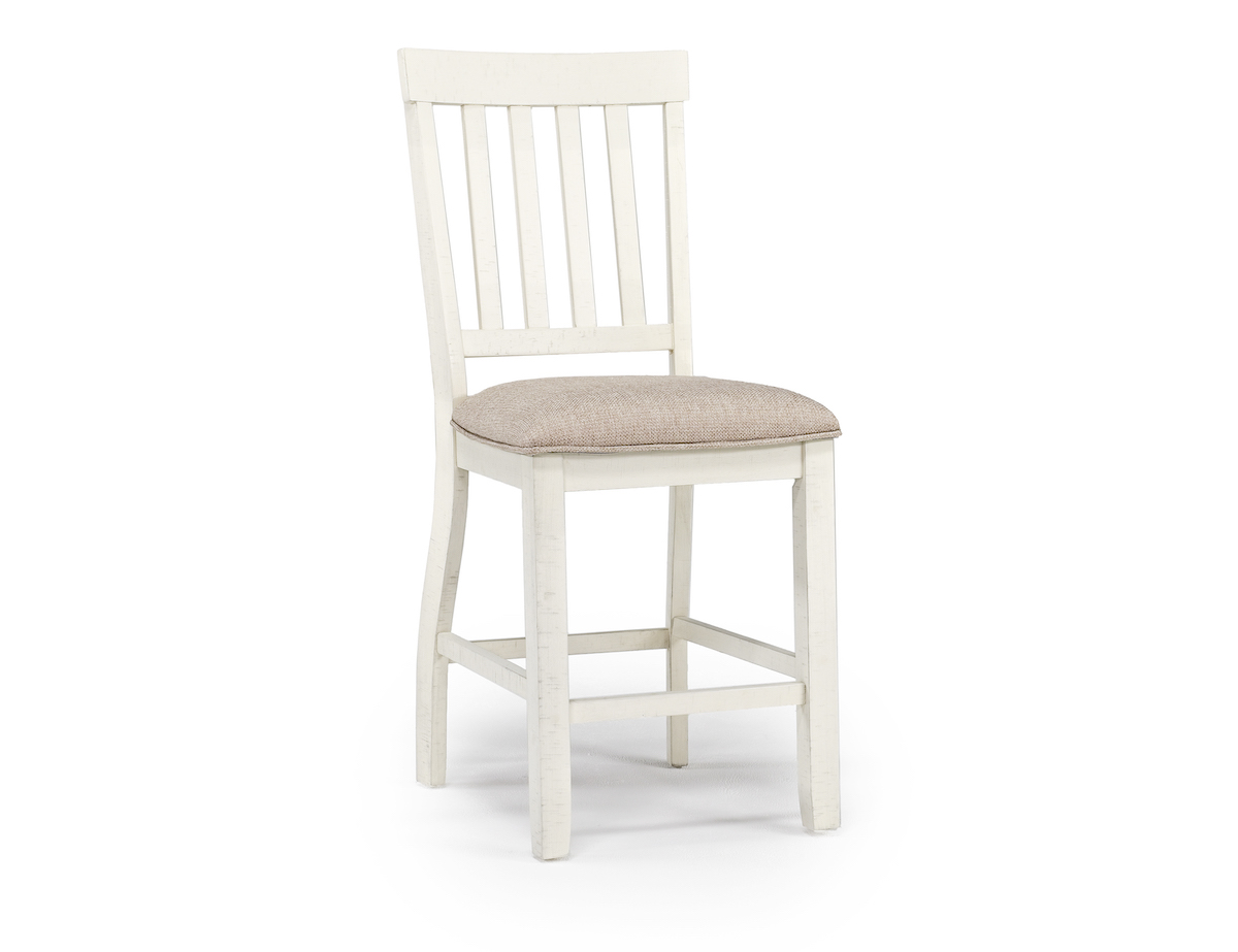 Stone Counter Height Chair in White, Upholstered Slat