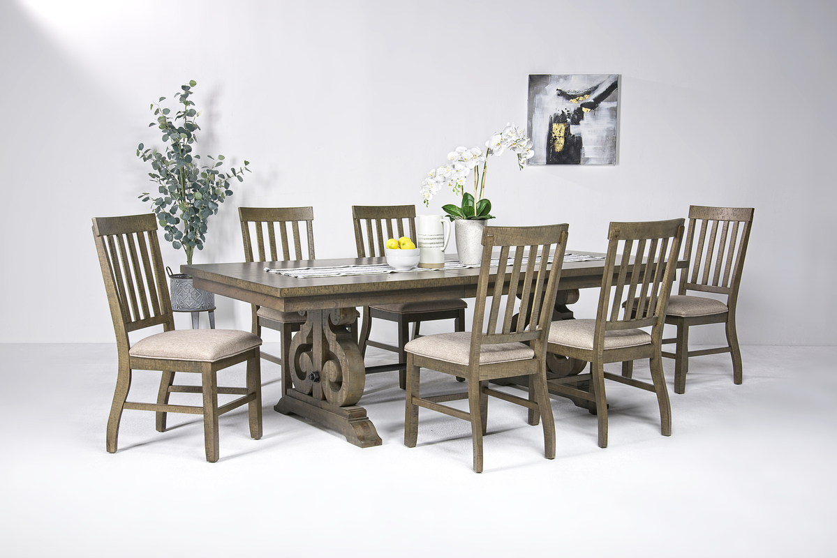 Guilty hole piece Stone Extendable Dining Table & 6 Chairs in White, Upholstered Slat | Mor  Furniture