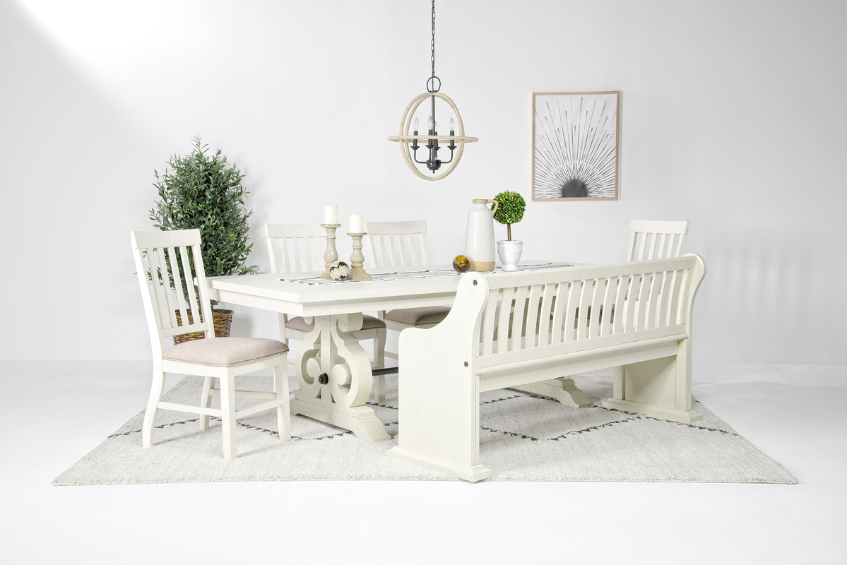 Stone Extendable Dining Table 4 Chairs Bench w Storage in White Upholstered Slat
