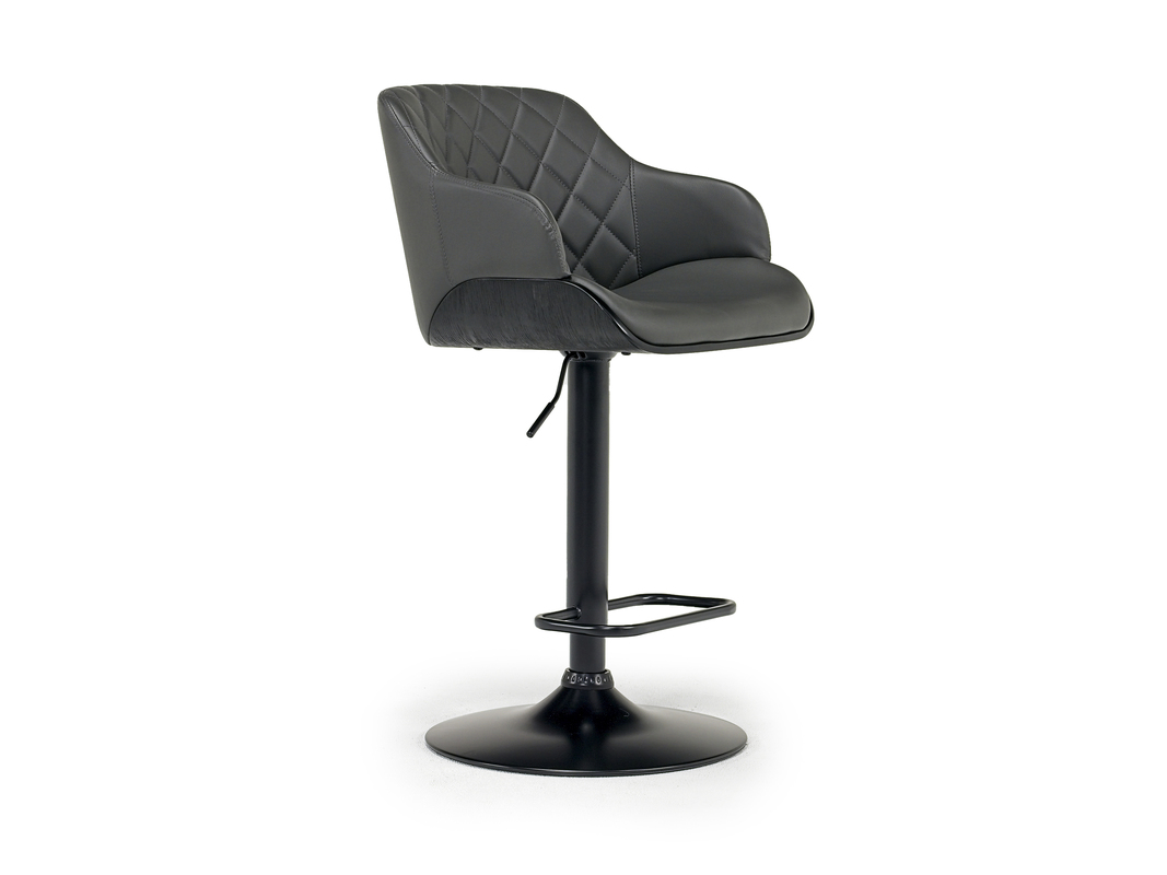 Toby Angled view of the adjustable Bar Height Chair in Black & Gray, Swivel.