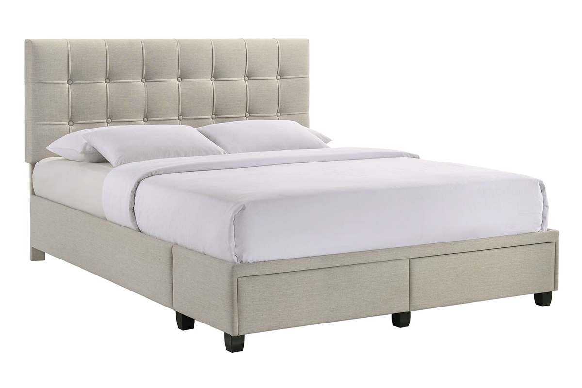 Pasadena Upholstered Bed in White, Queen Beds Bedroom