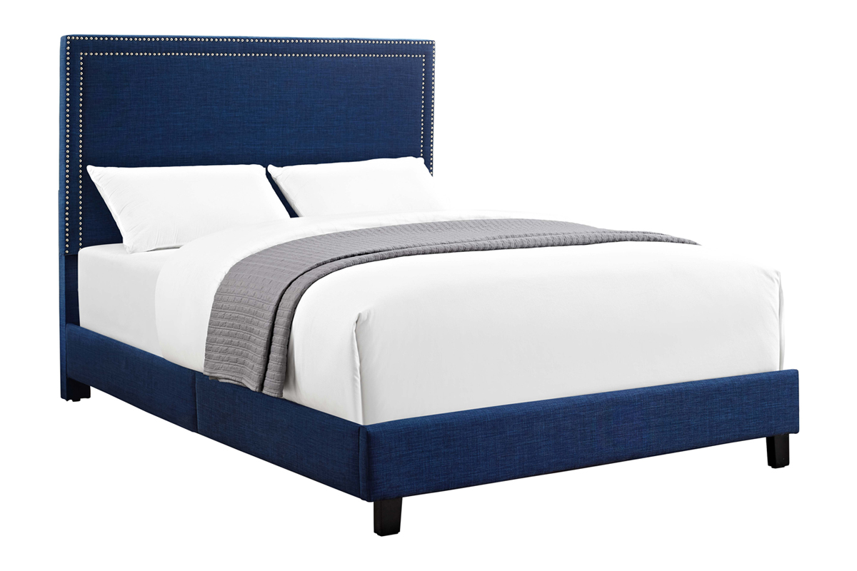 Emery Upholstered Bed in Blue, Queen Beds Bedroom