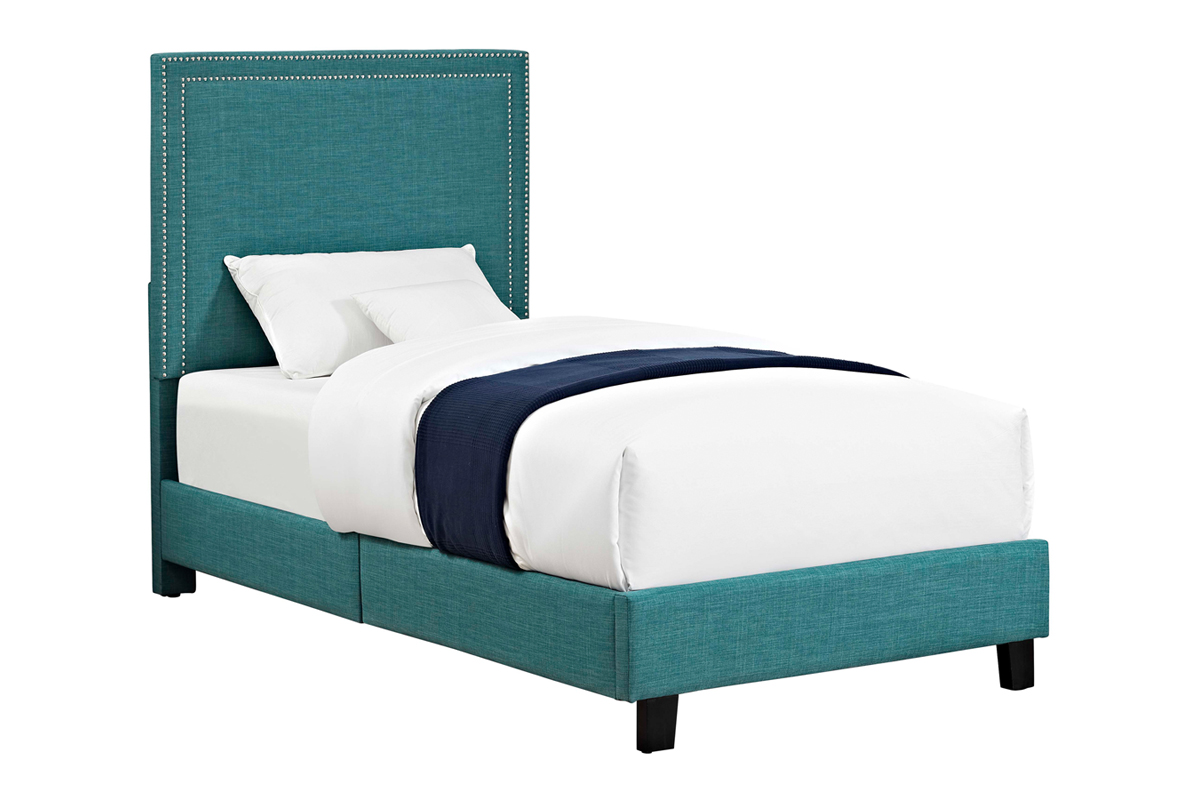 Emery Upholstered Bed in Teal, Twin Beds Bedroom
