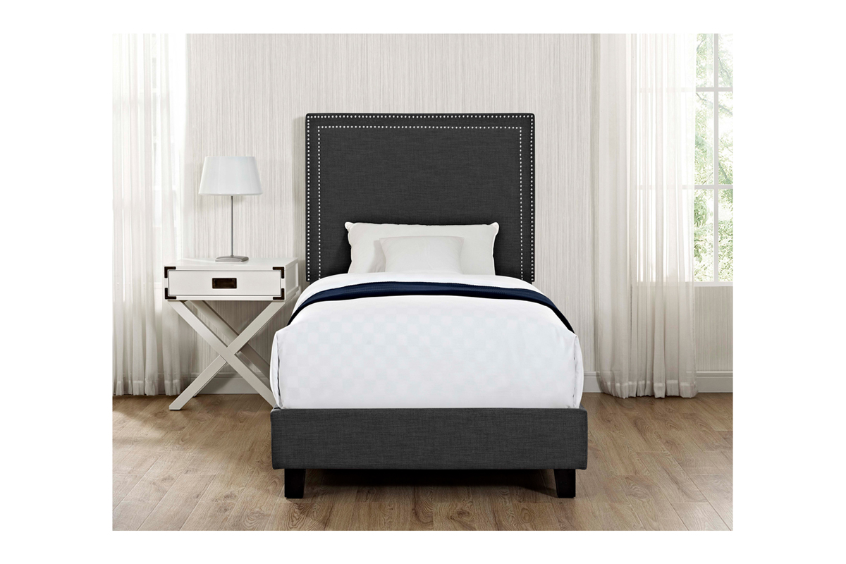 Emery Upholstered Bed in Charcoal Twin Beds Bedroom