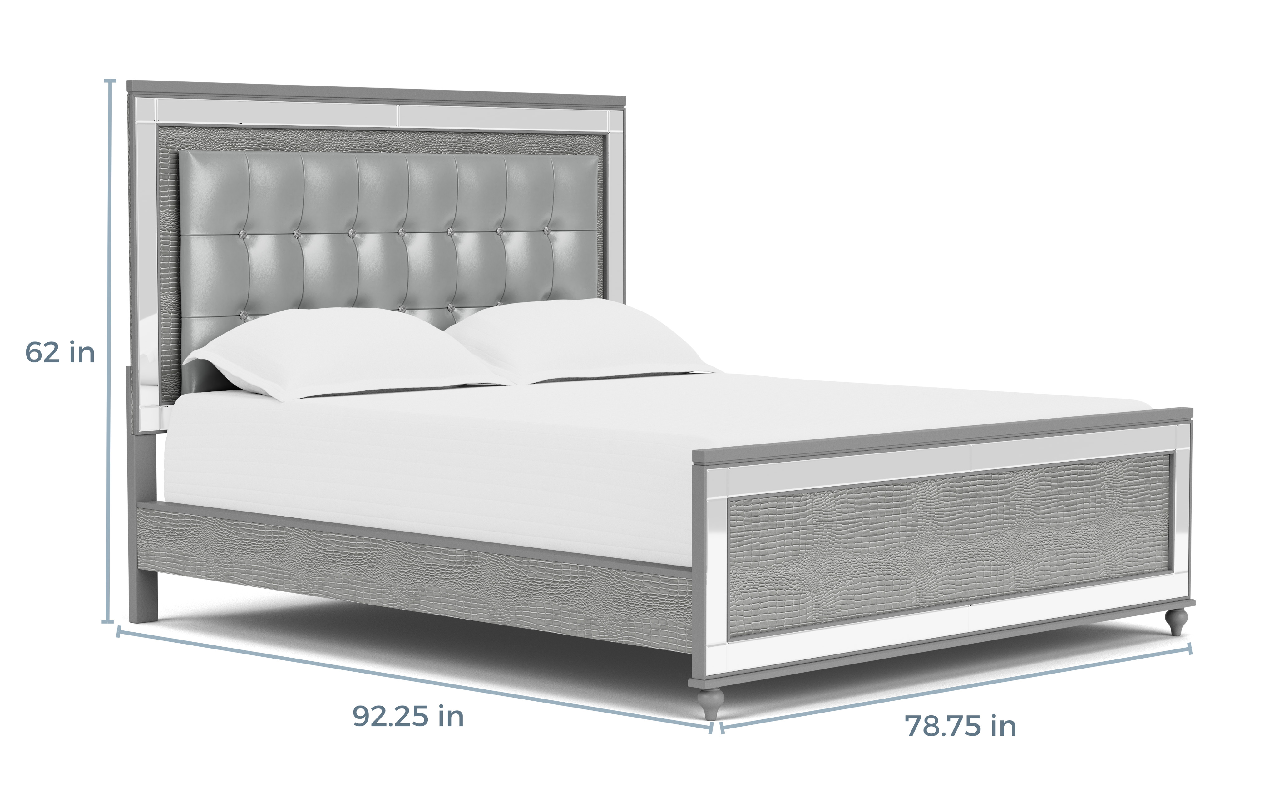 Valentino Panel Bed in Silver CA King Beds Bedroom