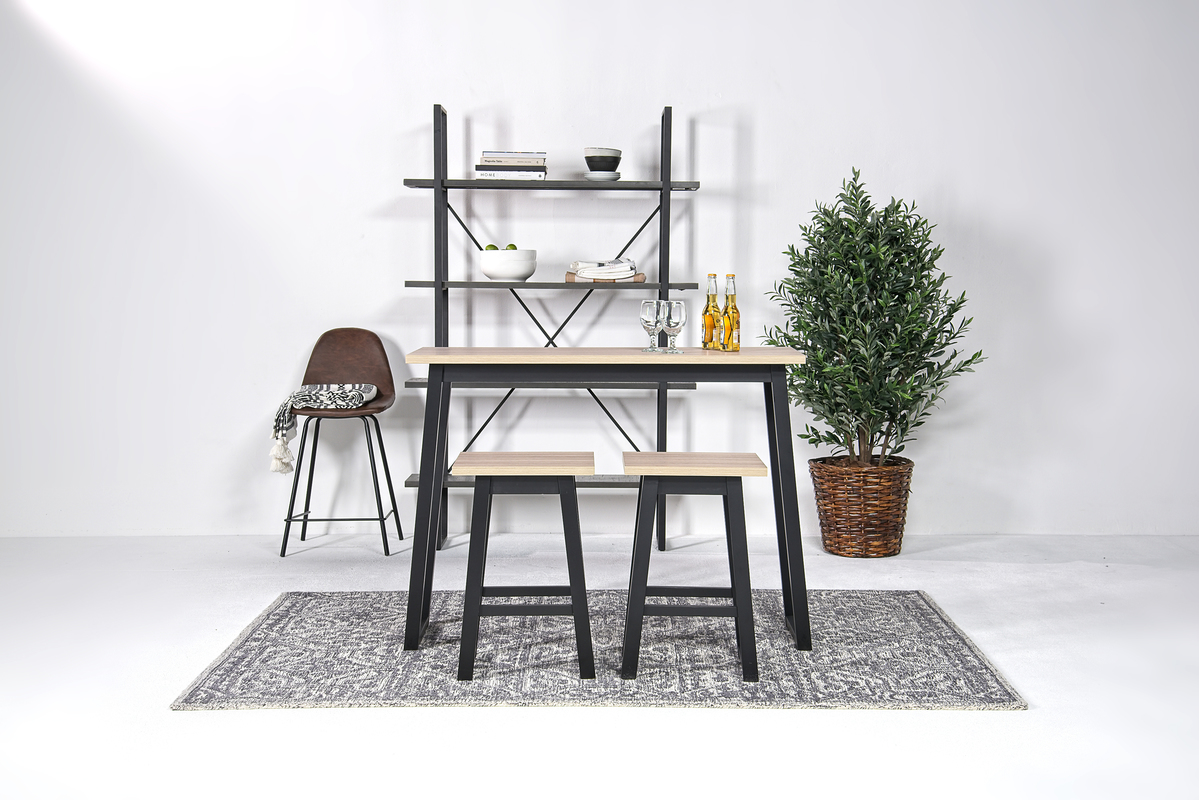 Waylowe Counter Height Dining Table & 2 Stools in Light Tan & Black