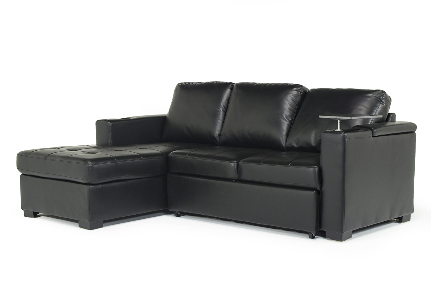 Black Faux Leather Sectional Sofa Bed With Left Facing Storage Chaise ...