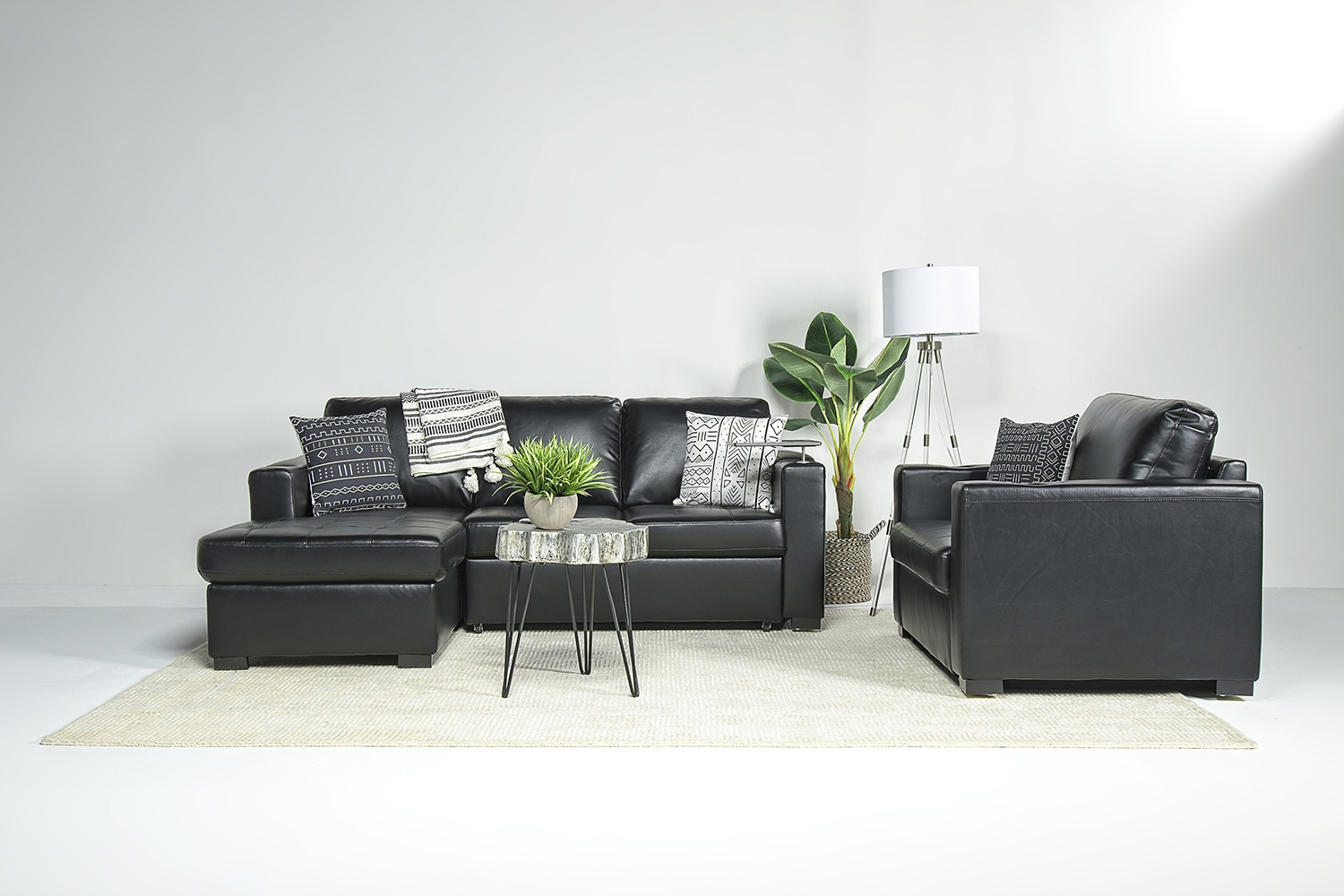 Luigi Full Pullout Sofa Chaise in Black, Left Facing Mor Furniture