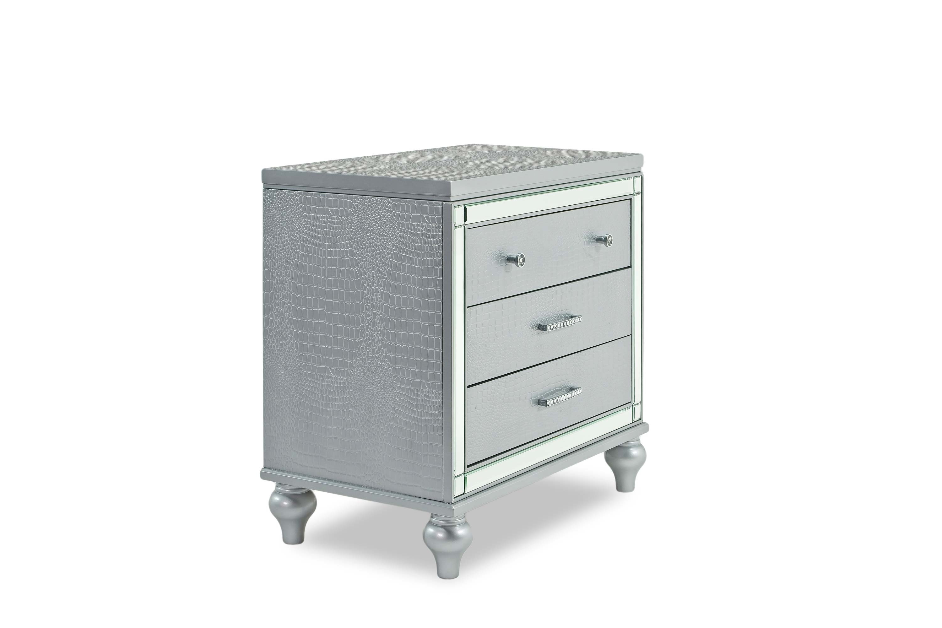 Valentino Nightstand in Silver Angled