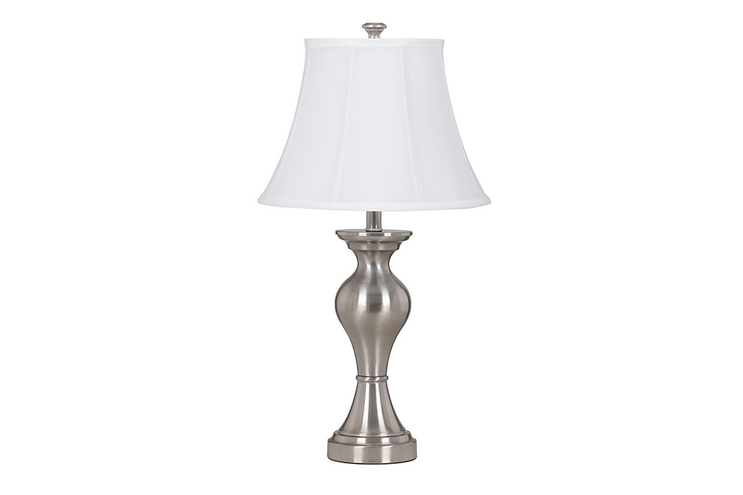 Rishona lamp silve stand with white light shade.