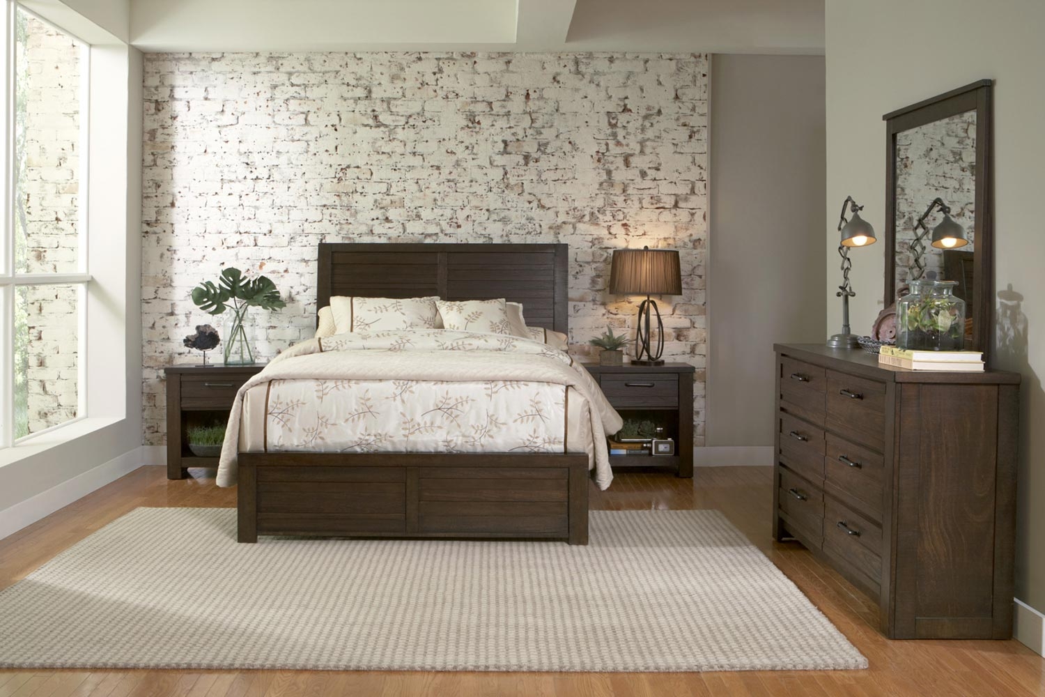 Ruff Hewn Panel Bed in Brown lifestyle image.